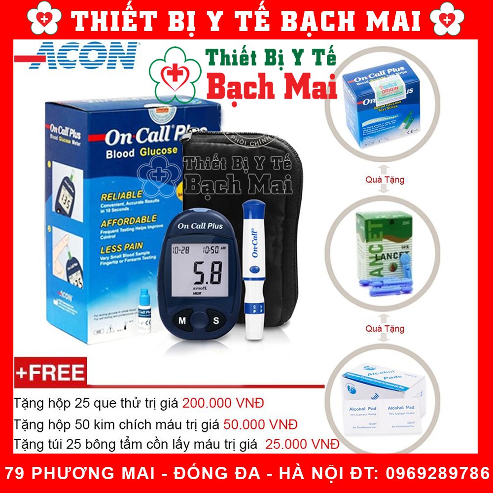 Máy Đo Đường Huyết On Call-Plus Mỹ + [Tặng 50 Kim, 25 Que + 25 Bông Cồn]