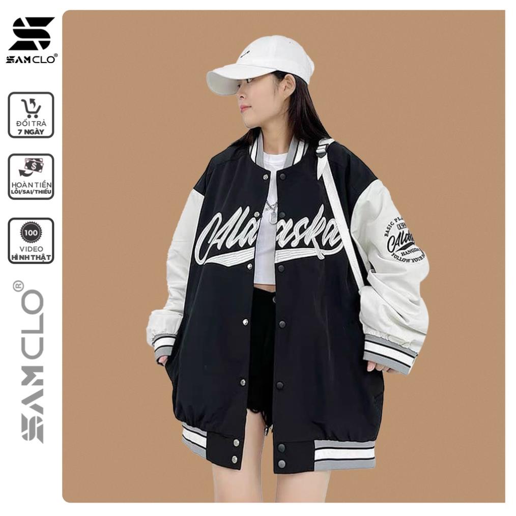 1 Áo khoác dù bomber 2 lớp nam nữ SAM CLO phong cách bóng chày form rộng unisex mặc cặp - couple in bts đen tppp