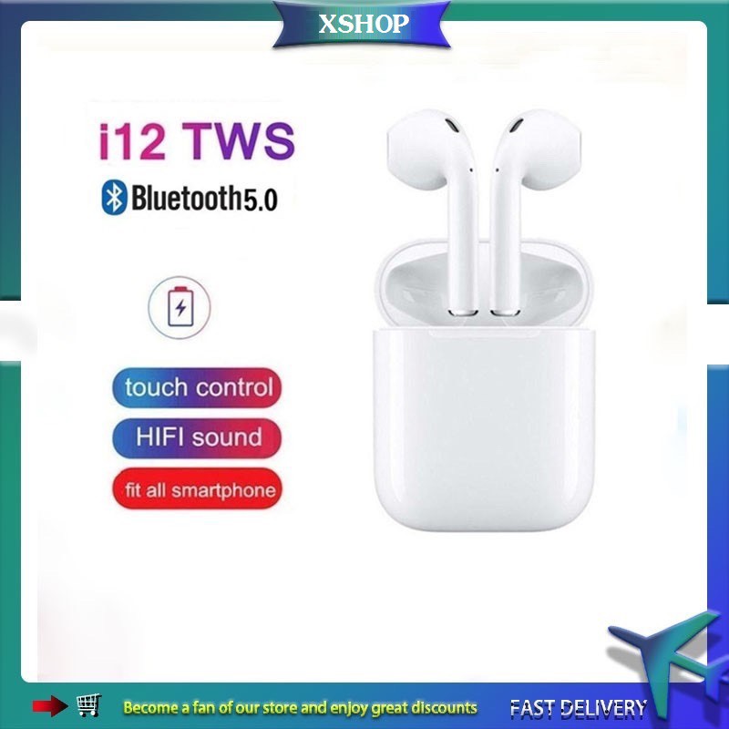 Tai nghe bluetooth không dây i12 tws v5.0 nút cảm ứng vân tay nghe nhạc cực hay dùng cho iphone androi