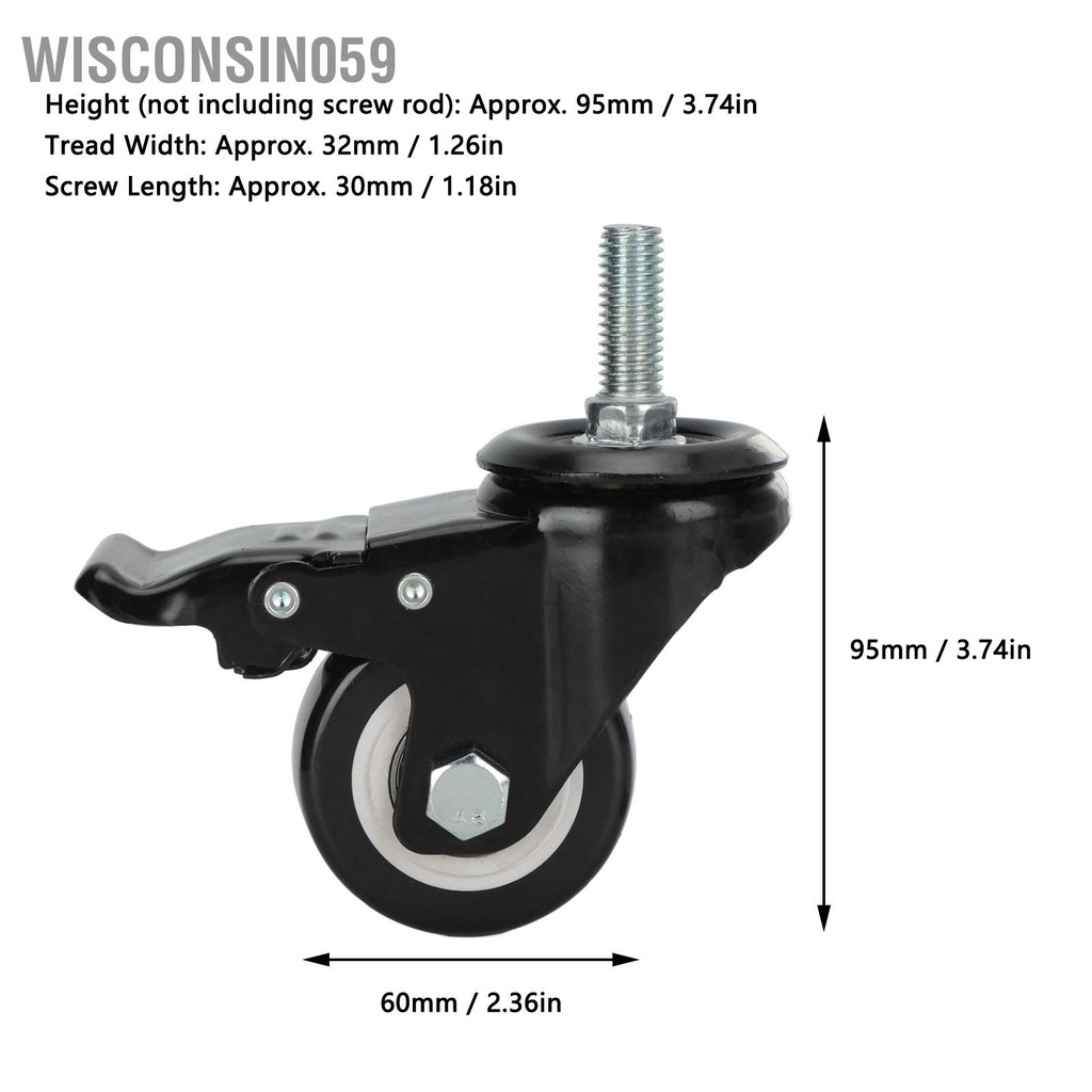Wisconsin059 Bánh xe xoay có độ ồn thấp 2.5 inch M12 Phụ kiện chịu lực nặng phanh