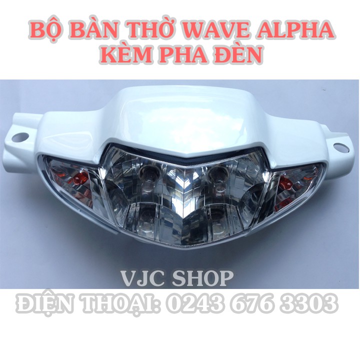 Bộ đầu / bàn thờ xe Wave Alpha màu trắng kèm pha đèn