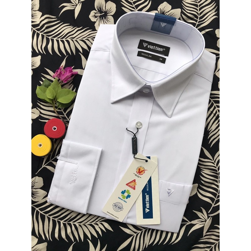 ÁO SƠMI VIỆT TIẾN TAY DÀI TRẮNG TRƠN (chính hãng siêu rẻ)