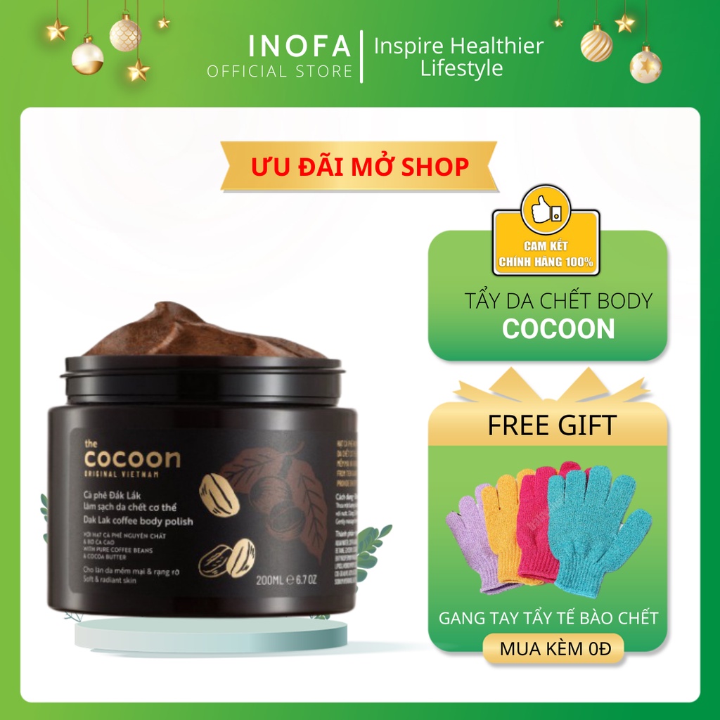 [CHÍNH HÃNG] Cà phê Đắk lắk làm sạch da chết COCOON 200ml (Dak lak coffee body polish)- Giúp da sáng mịn, đều màu