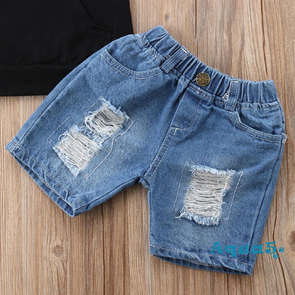 Bộ Áo Sát Nách Có Nón Hoodie+Quần Jean Denim Cho Bé Trai