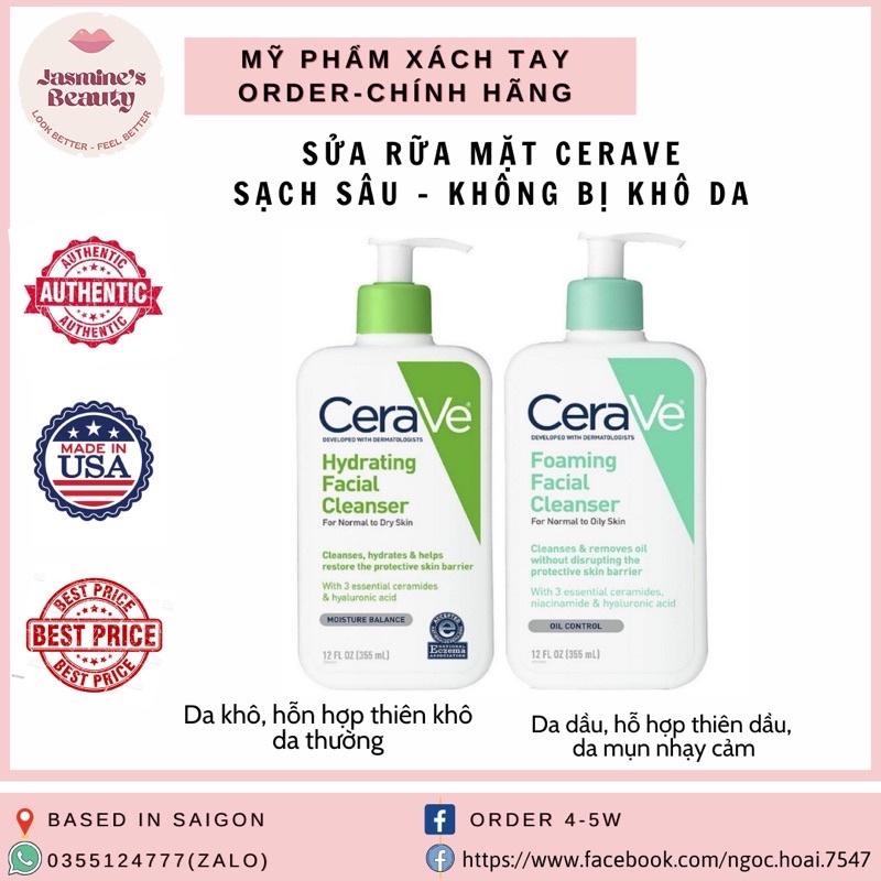 Sữa rửa mặt Cerave đủ size đủ loại