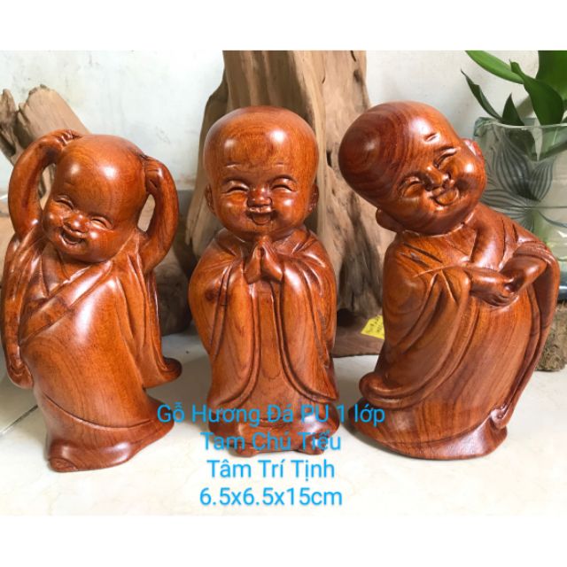 💥Giảm giá sốc💥 Gỗ Hương Đá 100%: Bộ 3 Chú Tiểu cực cute 😍 - Tâm Trí Tịnh để ô tô (Ảnh thật)