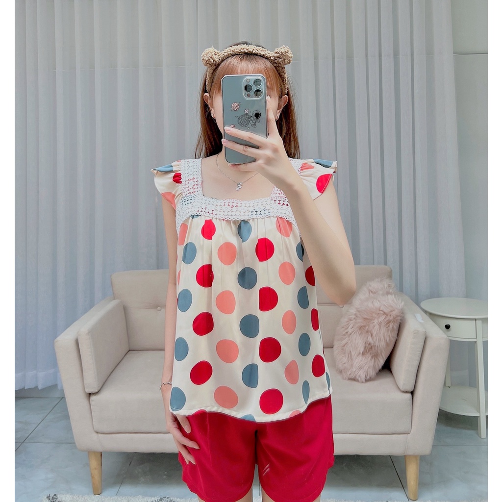 Set đồ đùi cổ vuông phối ren F2 chất vải mango