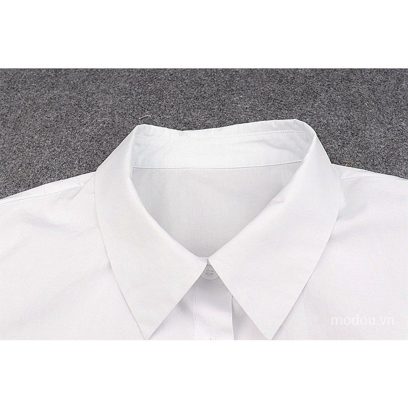Áo sơ mi tay ngắn cổ polo phối dây rút đính nút thời trang cho nữ