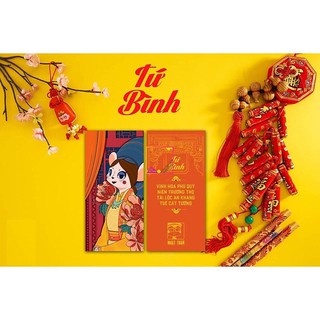 Bộ 6 xấp gồm 30 bao lì xì 6 mẫu khác nhau chủ đề Tứ Bình - Xuân Canh Tý - Giấy Kraft Nhật dày đẹp