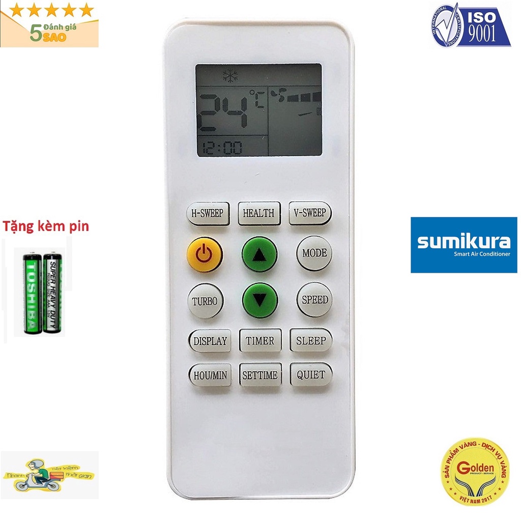 Điều khiển điều hòa Sumikura 2 nút xanh 1 chiều và 2 chiều - tặng kèm pin chính hãng - Remote Sumikura