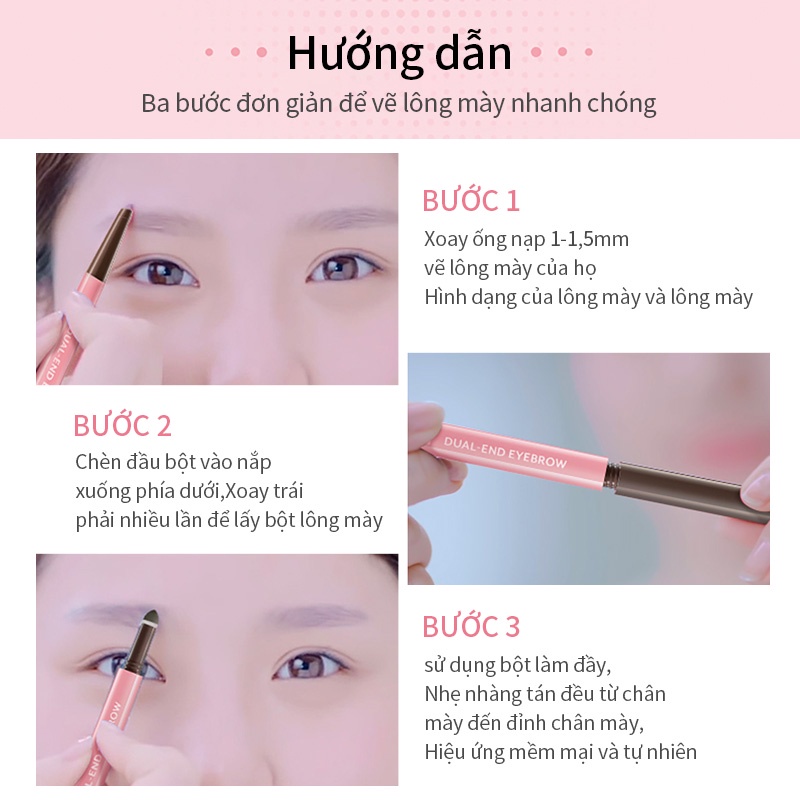 Bút kẻ lông mày ZA BR611 hai đầu gồm đầu kẻ & đầu phấn màu nâu tự nhiên chống nước lâu trôi kiềm dầu không bị nhòe 0.4g