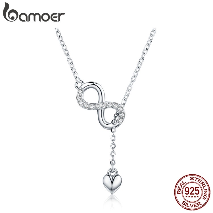 Dây chuyền BAMOER bạc 925 100% mặt hình vô cực tình yêu vĩnh cửu dài 45cm có thể điều chỉnh cho nữ