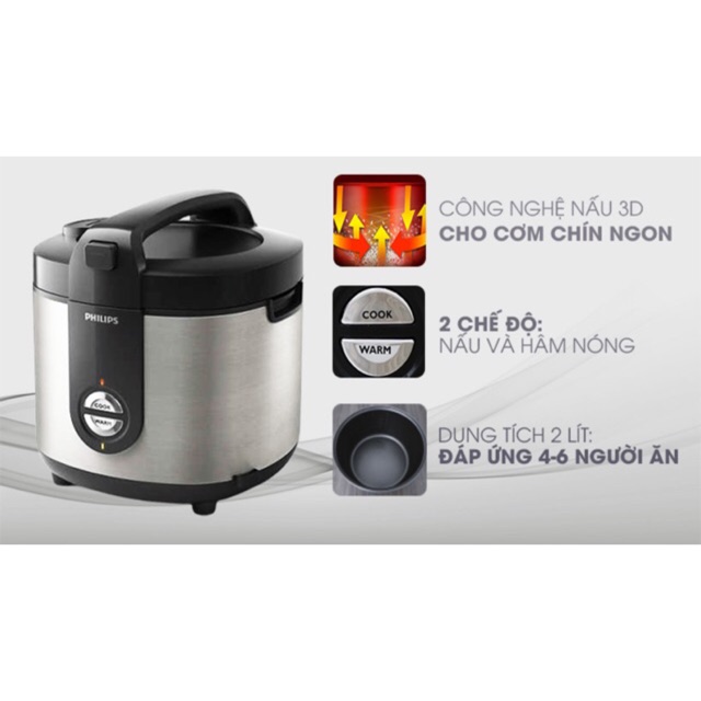 Nồi cơm điện Philips 2 lít HD3132/66 màu vàng -trưng bày.100% CHÍNH HÃNG-bh 12thang