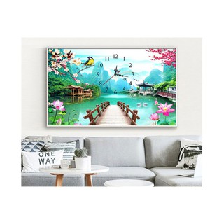 Tranh gắn đá đồng hồ phong cảnh df2704 80x50cm