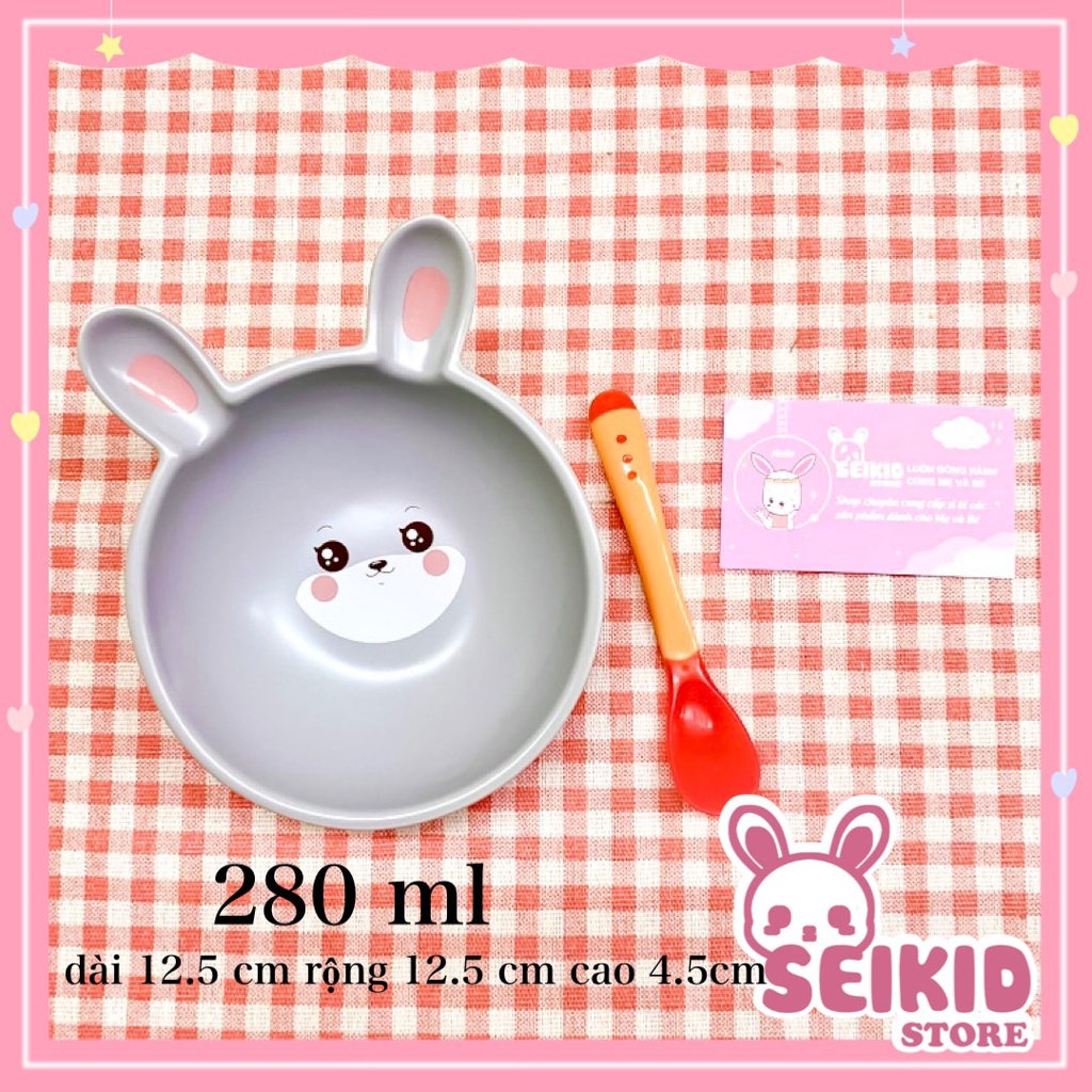 (Tặng thìa)Bát sứ ăn dặm, ăn cơm cao cấp cho bé size to hình Thỏ và Mèo dung tích 280-330ml Seikid Store
