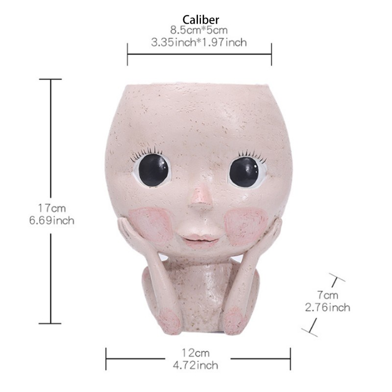 pur/ Face Vase Decoration Big Eyes Doll Resin Flowerpot Figure Sculpture Crafts Stora