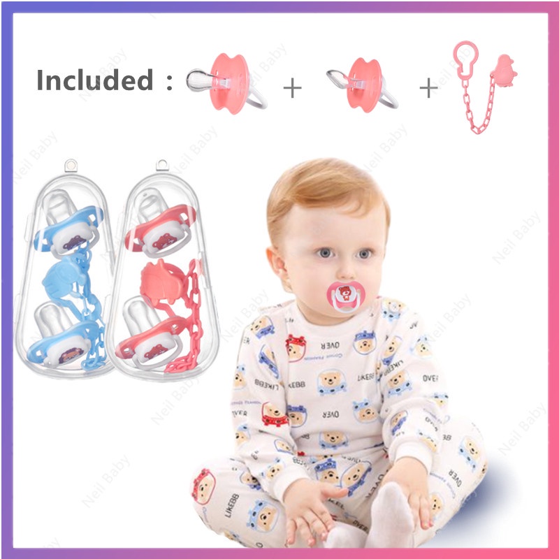 Núm Ti Giả Bằng Silicon Họa Tiết Hoạt Hình Kèm Dây Chuỗi Hạt Cho Bé