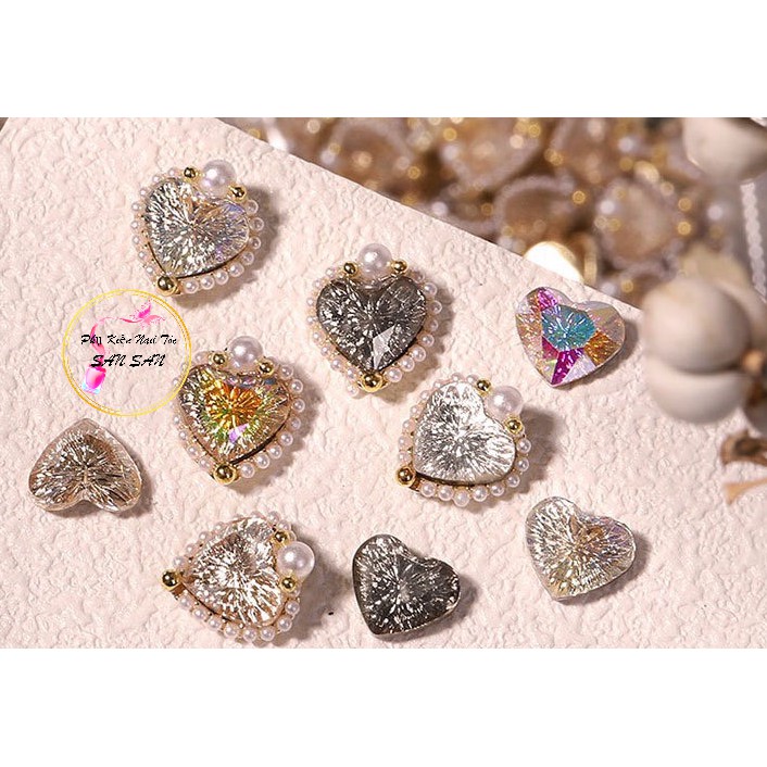 Charm trái tim 9d điêu khắc trang trí móng