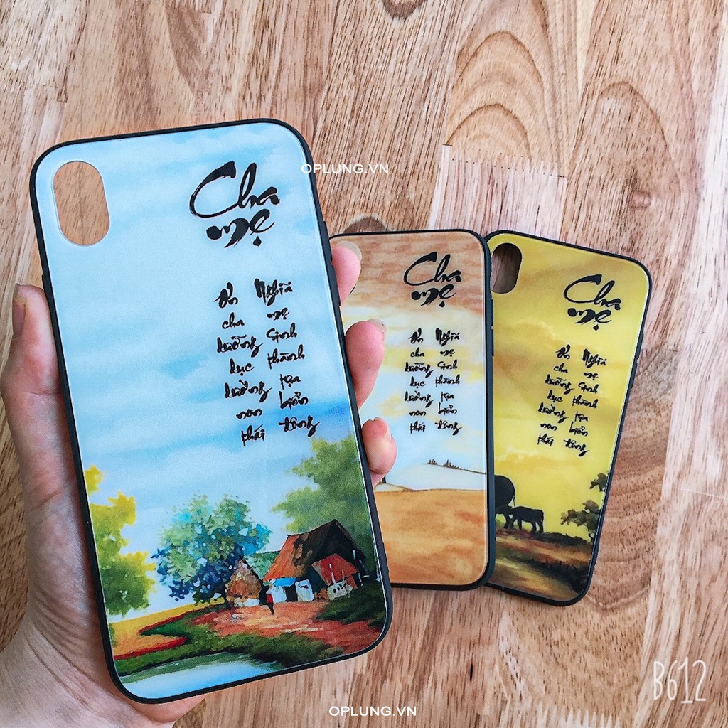 Ốp iphone 7plus- ốp kính tranh thư pháp Cha Mẹ dành cho iphone 7plus đủ mã từ 6 đến 11 pro max 12promax 13 pro max