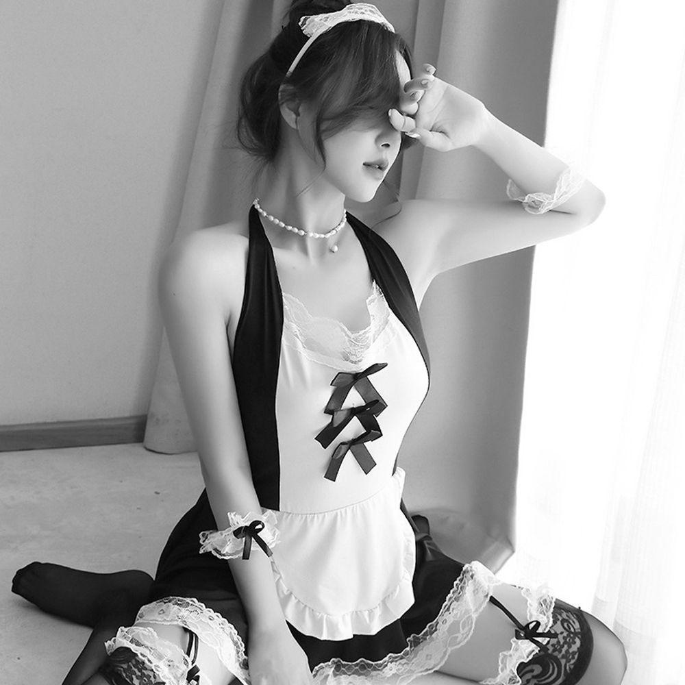 OCEANMAP Đầm Ngủ Phối Ren Kèm Quần Lót Lọt Khe Quyến Rũ Dành Cho Nữ