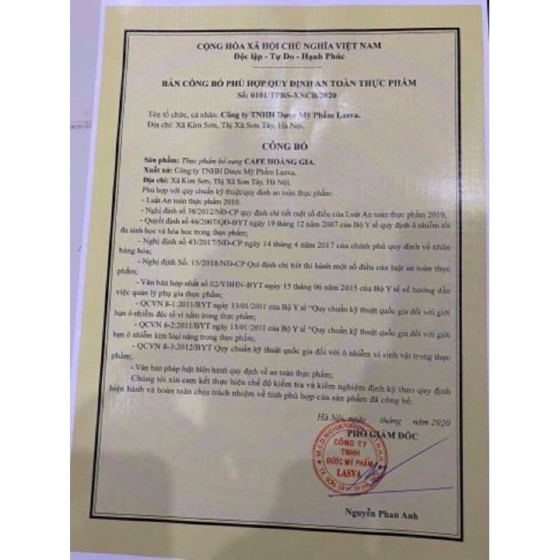 cà phê giảm cân hoàng gia phát hàng chuẩn