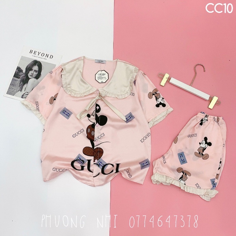 Pijama lụa SATIN cổ bèo cột nơ quần cộc cao cấp giá rẻ siêu xinh, siêu sang ạ🥰