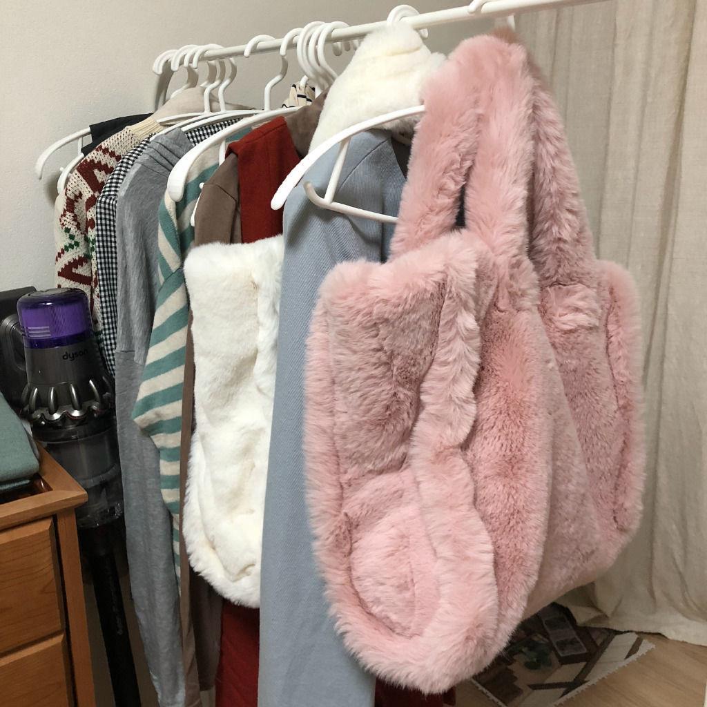 Quay Đẹp!Tương Thích Thu Đông!Túi Tote Đeo Vai Bằng Lông Thú Kích Thước Lớn Di Động Thiết Kế 2021