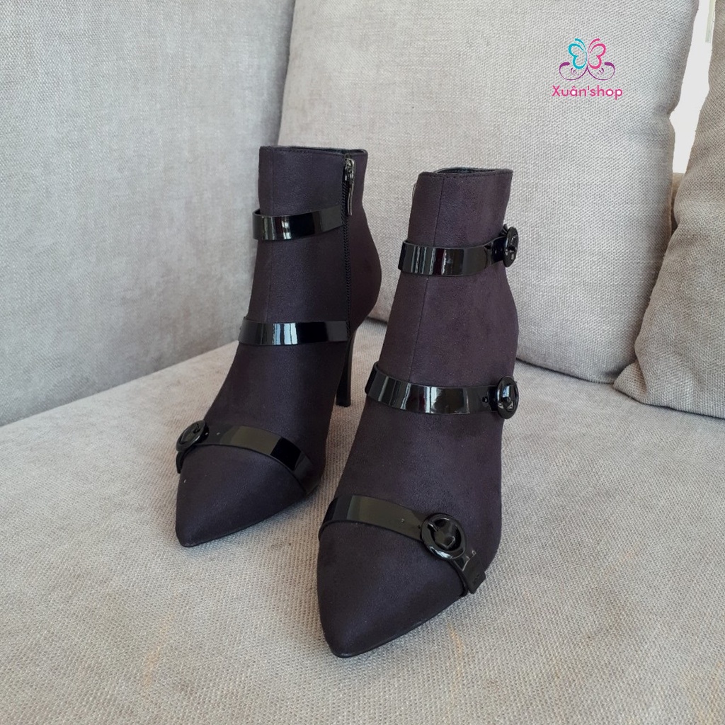 Boot nữ Daphne viền da bóng sang trọng, gót nhọn cao 8cm (size 36-230)