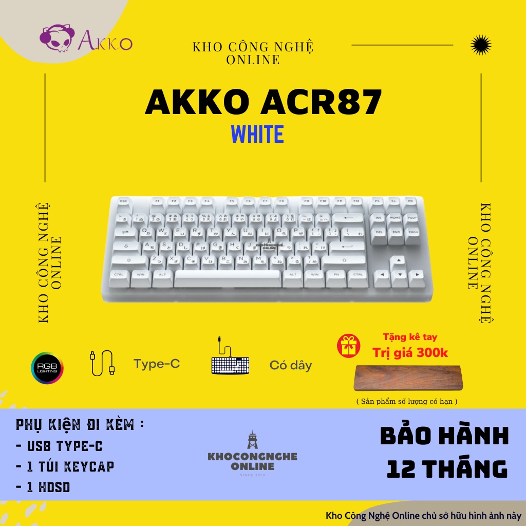 [Mã 33ELSALE hoàn 7% đơn 300K] Bàn phím cơ AKKO ACR87 white (Hotswap / RGB / AKKO CS sw Jelly Blue)