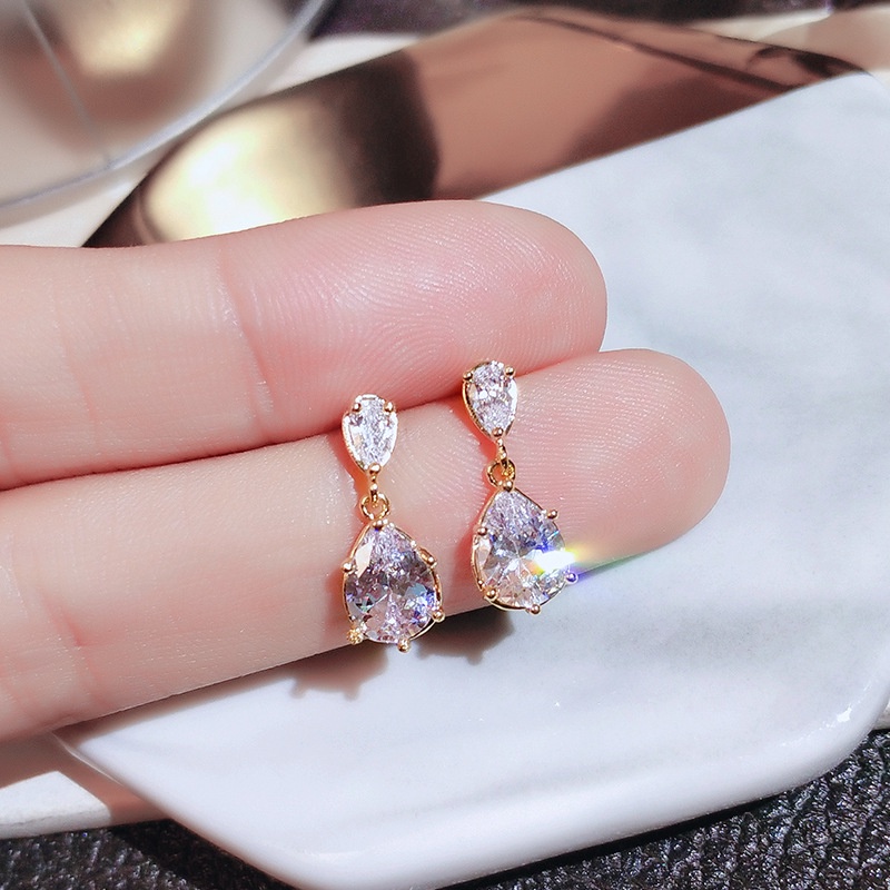 Khuyên tai JIUDUOLAN mặt hình giọt nước đính đá zircon nhân tạo phong cách Hàn Quốc sang trọng thanh lịch cho nữ