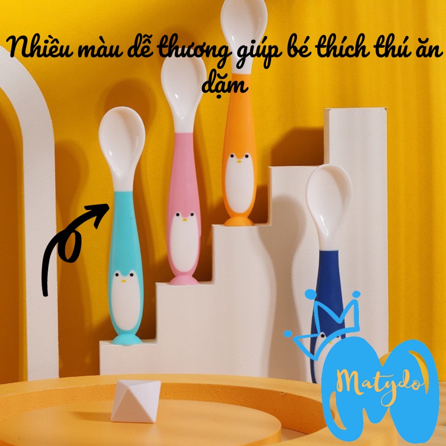 Thìa ăn dặm hình chim cánh cụt bón cháo đút bột MATYDO chất liệu nhựa an toàn cao cấp