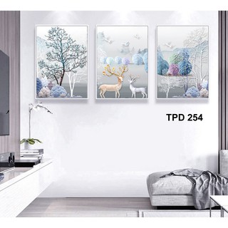 - Bộ tranh CHIM CÔNG 3 bức treo tường phong cách hiện đại khung composite- Phòng Khách - Phòng ngủ
