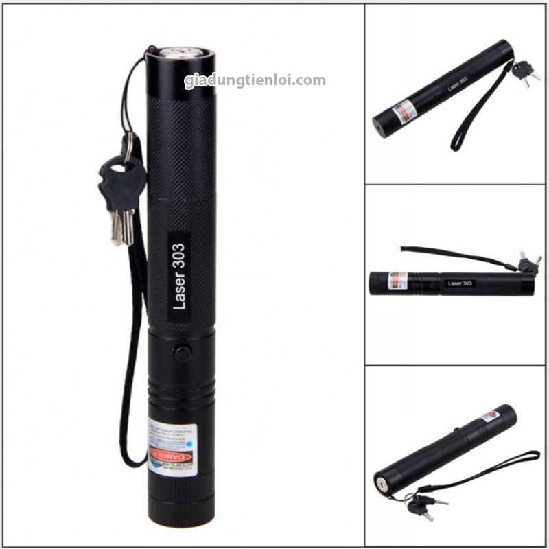 Combo đèn chiếu tia laser 303 (đèn + sạc + pin 4800mAh) - bút lazer tia sáng xanh-đỏ-tím