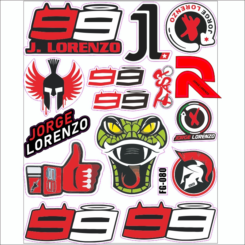 Sticker MotoGP Jorge Lorenzo 99 thiết kế đẹp mắt dùng trang trí nón bảo hiểm độc đáo