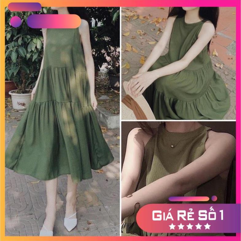 [NEW] áy kiểu nữ đi biển Váy maxi đũi mềm cổ yếm dáng babydoll xòe tầng cực xinh