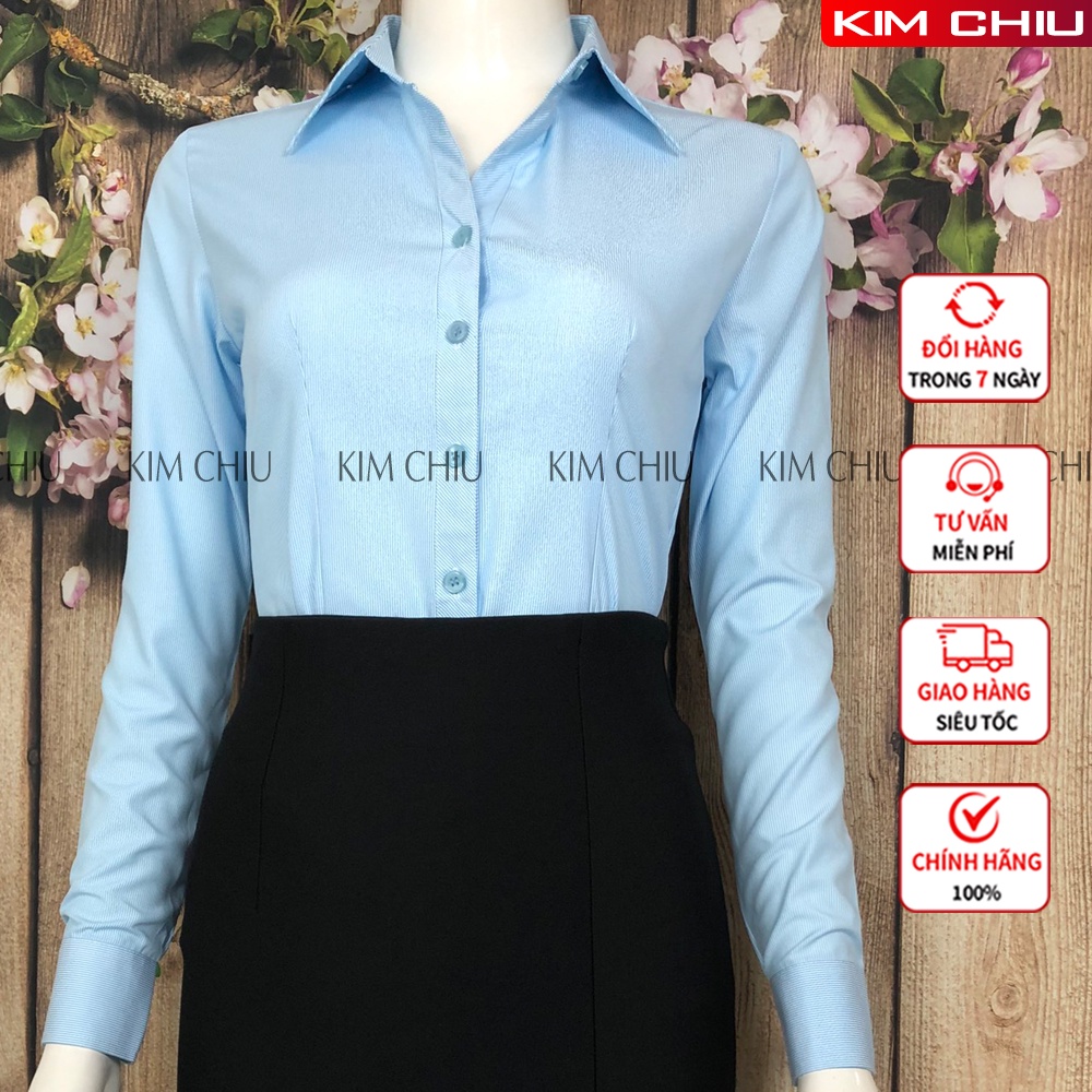 Áo Sơ Mi Nữ Công Sở Cao Cấp Sọc Kẻ Màu Xanh Form Mai An Tay Dài Vải Kate Ý Đẹp Ít Nhăn Không Xù Lông, Giãn Nhẹ SMTD01