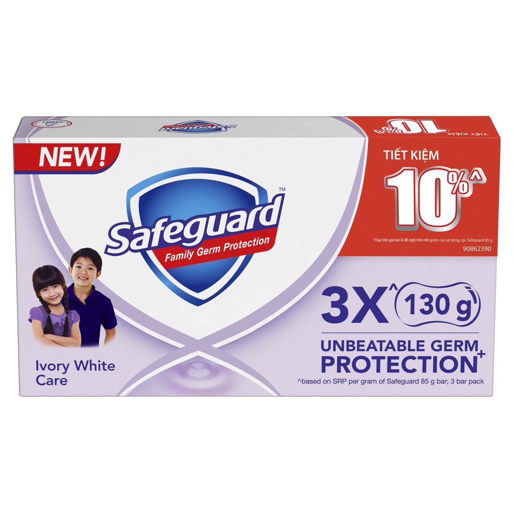 Lốc 3 Xà Bông Cục Safeguard Chăm Sóc Dịu Nhẹ Ivory White Care (130g x 3)