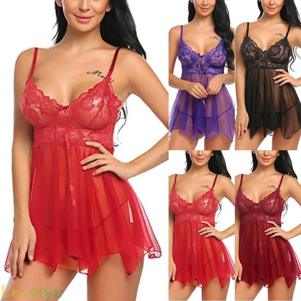 【LOVELYU】Women Mesh Chemise Nightie Nightdress Lingerie Club Bodysuit Dress Nightie【Good Quality】
