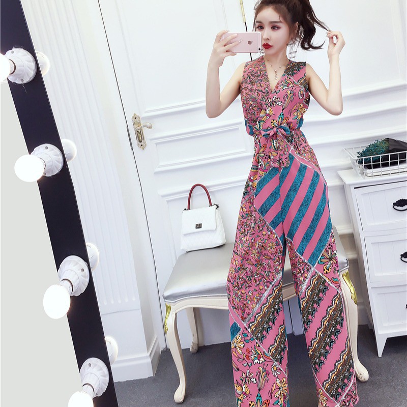 Jumpsuit Ống Rộng Cổ Chữ V Thời Trang Cho Nữ