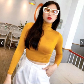 Áo thun tay dài cổ lọ thun tăm mềm mịn co giản