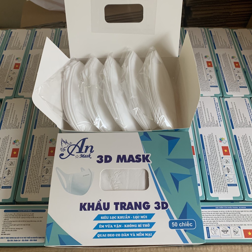 Khẩu trang 3D mask An công nghệ Nhật giúp chống bụi vi khuẩn hiệu quả hộp 50 cái