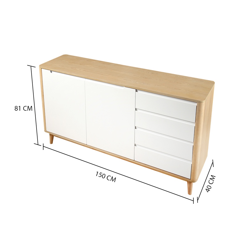 HomeBase FURDINI Tủ gỗ bằng MDF có cửa BRAVE W150xH81xD40cm màu trắng