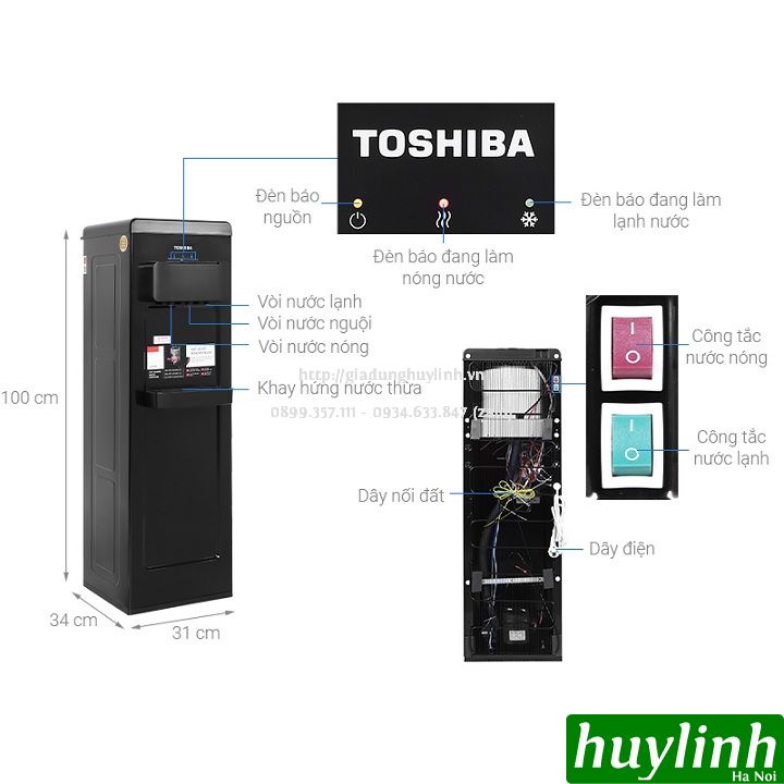 [Mã ELHAMS5 giảm 6% đơn 300K] Cây nước nóng lạnh 3 vòi Toshiba RWF-W1917TV(K) - Block