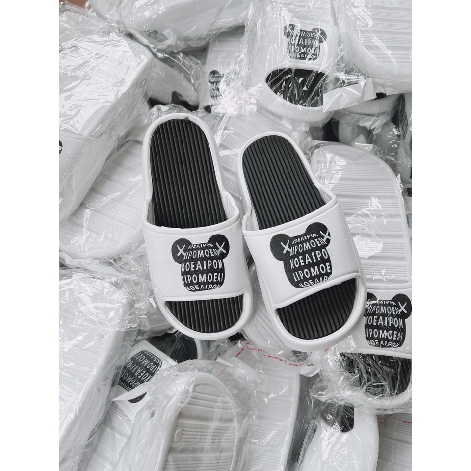 Dép Lê Bành Mì Gấu Chuột Đế Cao 3cm Trắng Đế Đen Nam Nữ Unisex Uzzlang