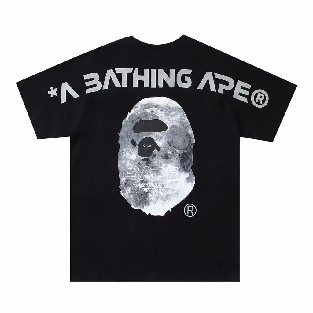 Bape Áo Thun Ngắn Tay Cổ Tròn In Hình Trăng Sao Thời Trang Dành Cho Nữ Và Nam