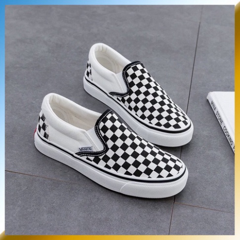 Giày lười nam nữ loại đẹp full box - Giày thể thao Slip On Vans Caro kẻ sọc đen trắng cá tính ulzzang, đế êm lót da D9 | WebRaoVat - webraovat.net.vn