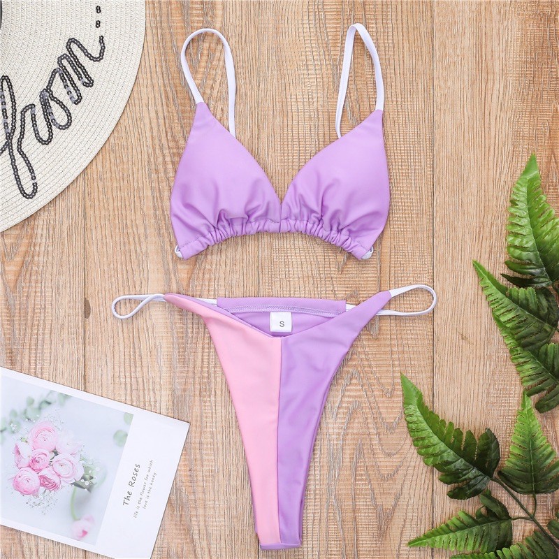 [BKN693] &lt;ÂU&gt; SET BIKINI TÍM MIX HỒNG QUẦN THONG/LỌT KHE