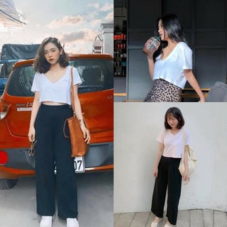 TONG SET ÁO CROPTOP TIM MIX QUẦN CULLOTE ĐEN BASIC HOT