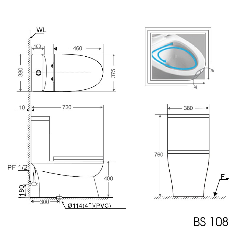 MienphivanchuyenHCM-Bồn cầu Basics BS 108, Bảo Hành  Chính Hãng 03 năm