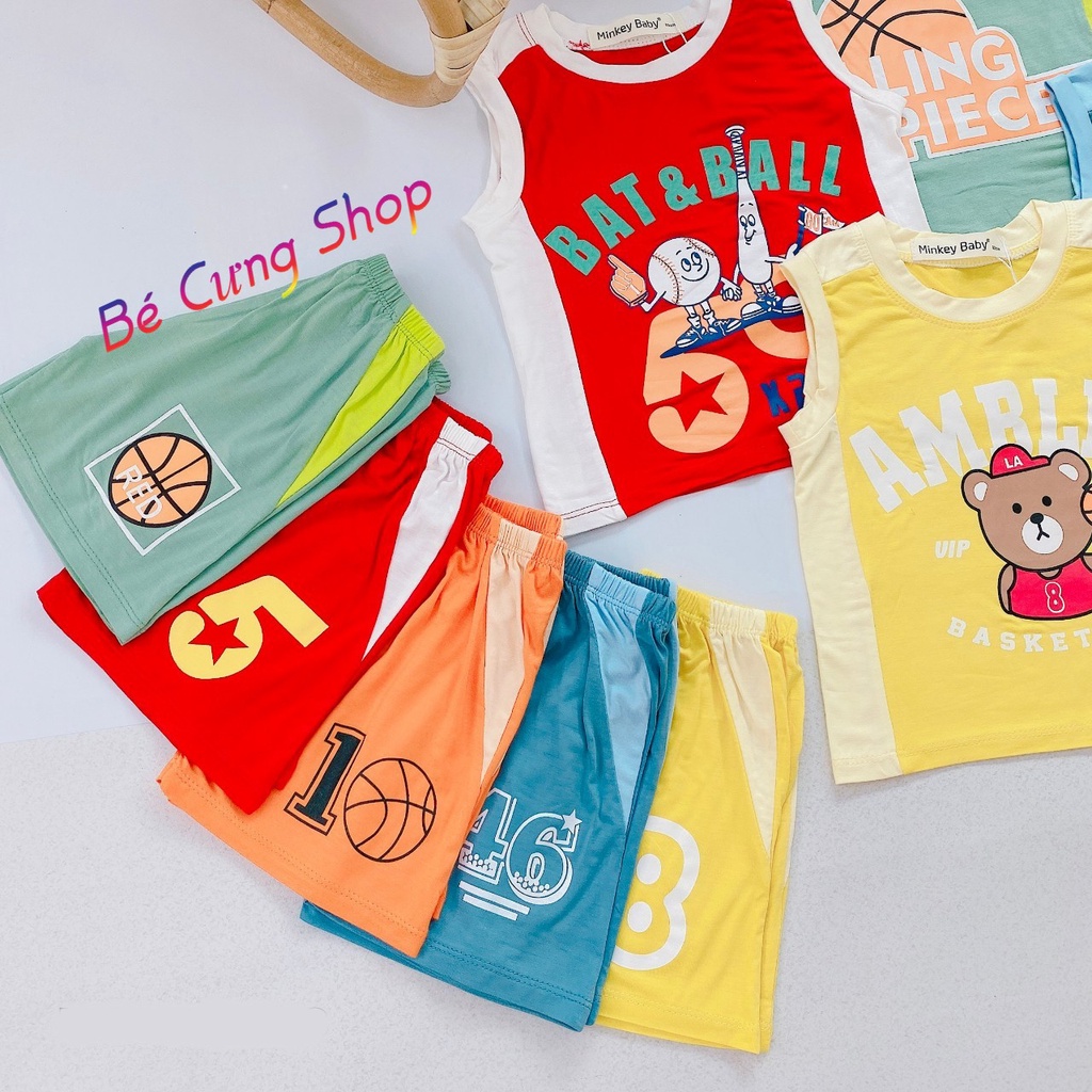 Bộ đồ ba lỗ cộc tay hàng MINKY MOM cho bé trai, bé gái từ 7kg đến 30kg